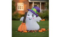 Illuminated Inflatable Ghost Yard Ghost with Witch Hat Cute Outdoor Decoration Built-in LED