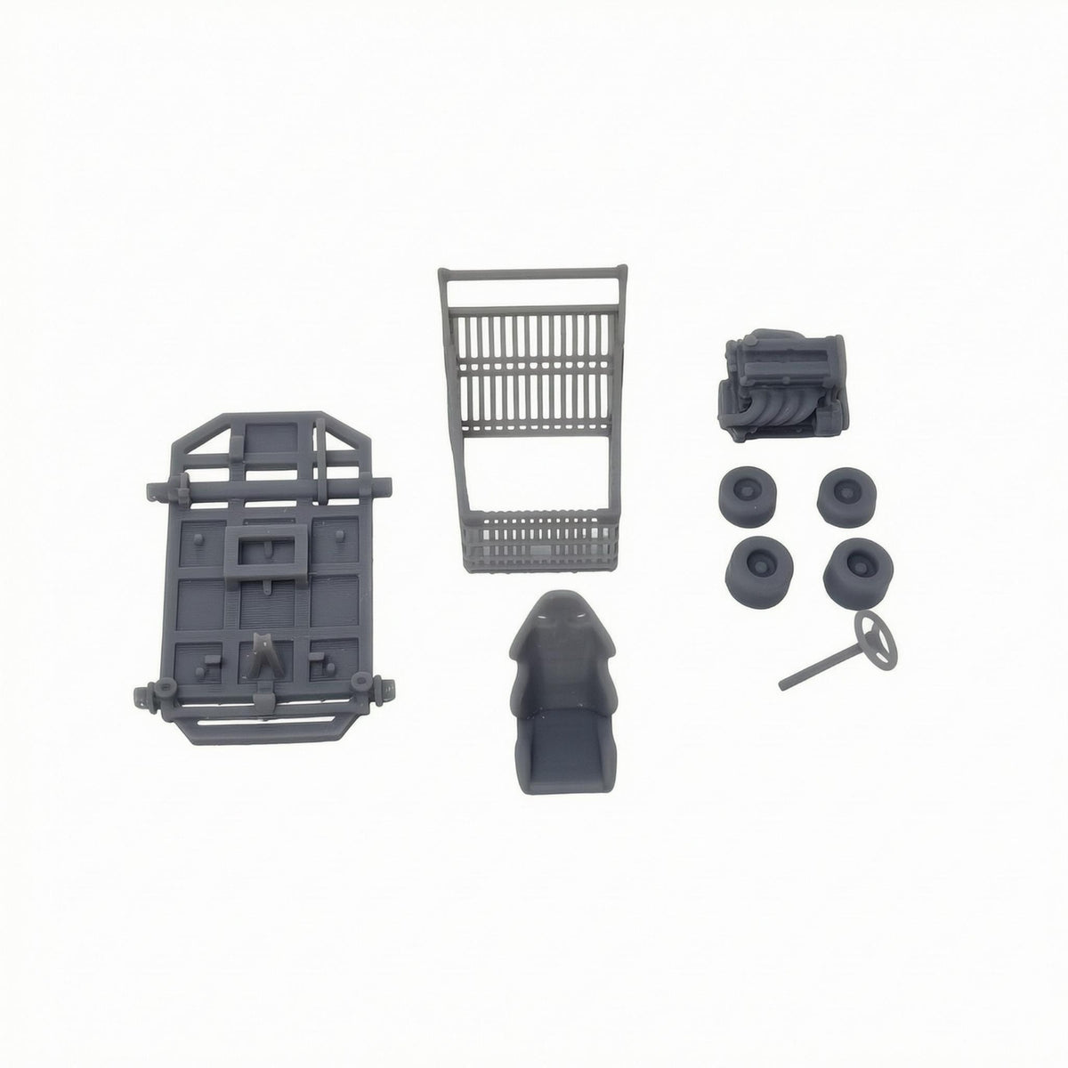 1/64 Scale Mini Shopping Vehicle Model Slatted Slatted Sides Assembly Vehicle Model Four Wheels Mini Supermarket Trolley Gray