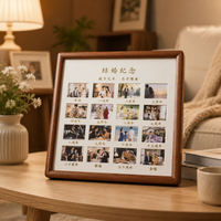 Personalised Wedding Anniversary Photo Frame, Handmade Wooden Photo Frame with Glass Cover, Custom Engraved Gift for Couples, Wall Mount Display