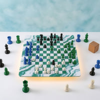 Marble-Style Four-Player Chess Set Easy to Carry Chess Set with Mat Sturdy High Quality for Families, Gatherings