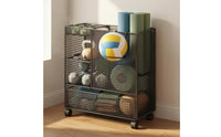 Wire-Grid Rolling Mesh Rack Freestanding Gym Storage Rack Large Capacity Exercise Mat Holder Space-Saving