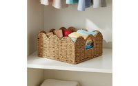 Woven Paper Rope Basket Large Capacity Edge Basket with Handles Multi-Functional Rattan Style Storage Bin for Kitchen, Living Room, Shelves
