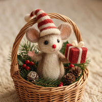Felted Holiday Mouse Ornament Decorative Felt Mouse Figurine Cute Whimsical for Collectors, Tabletop Display