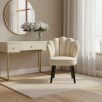 Thick Padded Seat Petal Back Vanity Chair Ergonomic Backrest Swivel Dressing Stool Includes Pillow Velvet Makeup Chair Space Saving for Women, Girls, Bedroom