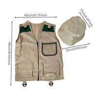 Kids Explorer Vest and Hat Set Multi-Storage Compartments Adventure Vest and Hat Customizable Fit Park Guide Play Outfit for Preschoolers