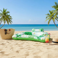 Foldable Foliage Print Pool Raft Versatile-Use Floating Lounger with Backrest Portable and Compact Inflatable Pool Lounger Multi-Purpose Design for Adults, Beach, Lake, Vacation