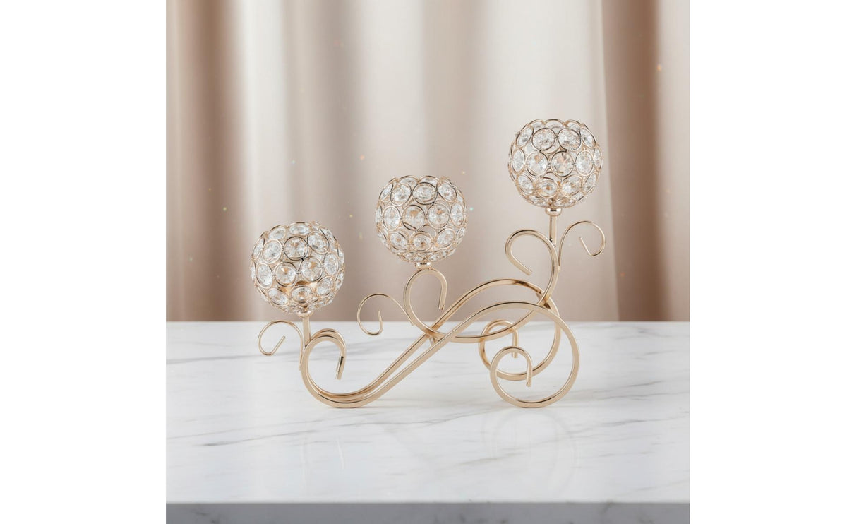 Elegant European Design Candelabra Luxury Look 3 Arm Candelabra Shiny Gold Crystal Candle Holder Decorative for Wedding, Party