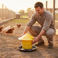 Weight-Activated Chicken Feeder Rainproof Automatic Fowl Feeding Bucket Anti-Roost Cone Round Fowl Feed Trough for HomesteadersRange, Backyard