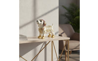 Ornate Dog Figurine Floral Dog Statue Tabletop Canine Sculpture Metallic-Finish for Collectors, Living Room, Bookshelf, Entryway, Office Desk