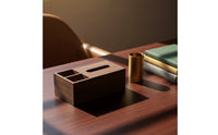Walnut Tissue Box with Storage Compartment Stylish Tissue Box Cover Organizer Space-Saving for Office, Reception Desk