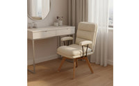 Padded Cushion Ergonomic Office Chair with Wooden Legs Support Modern Vanity Chair Anti-Slip Floor Protection Leather Vanity Armchair Heavy Duty Base for Students, Bedroom