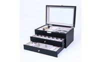 Glass Lid Watch Storage Box Drawer Tiers Watch Organizer Box Woven Texture Metal Latch