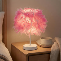 Feather Table Lamp Corded Feather Bedside Lamp Round Base Housing Lighting for Tabletop