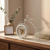 Wire Basket Cycle Clock White Table Timepiece Metal Frame Home Decor