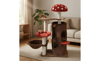 Rope-Wrapped Fungus Feline Tree Hanging bedStyle Multi Level Feline Structure Arched Opening Pet Furniture Dangling Toys