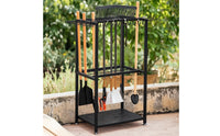 Metal Garden Tool Rack Freestanding Tool Organizer with Hooks Three-Tier Heavy Duty for Homeowners