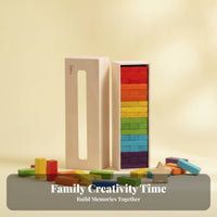 Wooden Stacking Block Toy Smooth Finish Tall Stacking Block Set Fine Motor Skills Storage Box Toy