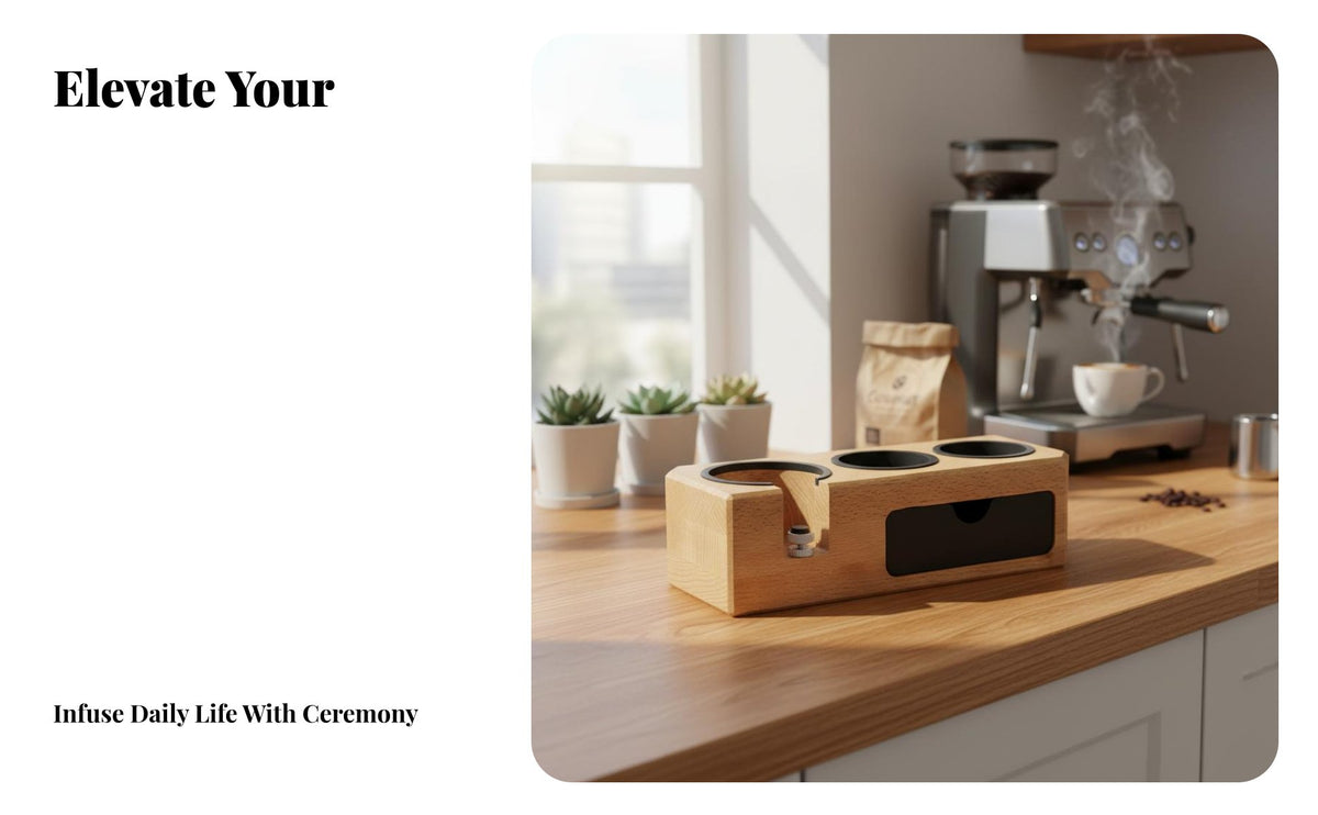 Wooden Espresso Pressing Station Compact Design Walnut-Toned Coffee Pressing Block Universal Fit Solid Wood Portafilter Stand for Home Baristas, Cafe