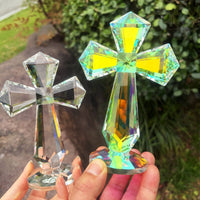 Clear Crystal Cross Ornament Geometric Cut Faceted Crystal Cross Polished