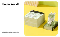 168 Sheets Chinese Design 3D Dragon Memo Pad Creative Gift Dragon Paper Carving Notepad Dustproof Acrylic Case for Gifting