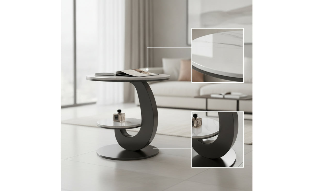 Modern Coffee Table with Storage Ribbed Round Coffee Table Sculptural Furniture Space-Saving for Apartment