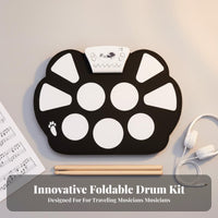 Portable Roll-up Drum Set Headphone Compatible Roll-up Electronic Drum Mat Lightweight Percussion Toy Multiple Sound Options for Beginners, Kids, Families, Home Practice, Travel, Music Learning, Outdoor Activities