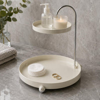 Glossy Finish 2-Tier Tray Rack Raised Edges Bird-Shaped Rack Round Trays Tabletop Organizer Curved Metal for Display