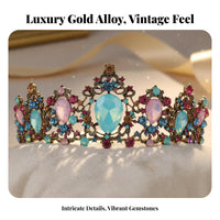 Jeweled Bridal Crown Intricate Metalwork Baroque Bridal Crown Crystal Wedding Tiara Colorful Crystal Headpiece for Weddings