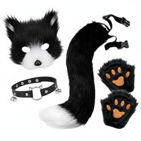 Paw Glove Face Covering Set Halloween Canine Tail Face Covering Set Cosplay Furry Animal Outfit Accessories for Women, Dress-up Party