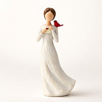 Hand Painted Girl and Bird Ornament Desk Display Angel Statue Sentimental Gift Memorial Figurine Remembrance for Desktop, Shelf, Living Space