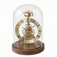 Transparent Dome Clock Gear Detail Walnut Base Clock Mechanical Style Home Decor