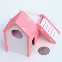 Hamster House with Double Sloped Roof Nest, Double Deck Wood Composite Gerbil House and Hamster Sleeping Nest, Small Animal Accessories