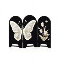 Freestanding Tabletop Screen with Arched Tops Textured Decorative Screen with Floral Relief for Console Table