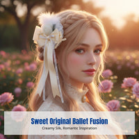 Sweet Ballet Vintage Headband, Milk Yellow Silk, Feather Mini Hat, Lace Side Barrette for Children