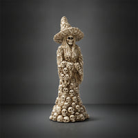 Halloween Skull Witch Figurine Gothic Witch Statue with Skull Fantasy-Themed Desk Ornament Mysterious for Entryway