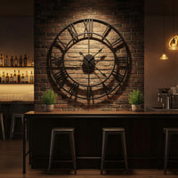 Unframed Frame Black Roman Numeral Wall Metal Frame Wall Clock Retro Noiseless Round Wall Metal Frame Wall Clock European Style Home Decor Decorative for Living Room