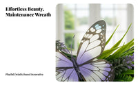 Lavender Butterfly Wreath Indoor and Outdoor Use Artificial Lavender Wreath Ready to Hang Seasonal Entryway Adornment for Decorators, Entryway, Porch