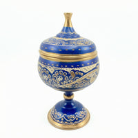 Handmade Copper Sugar Jar Pedestal Base Carved Copper Jar Enamel-Style Ornament Centerpiece