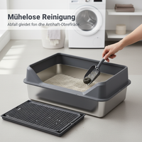 Stainless Steel Cat Litter Box with Anti-Splash Hood and Litter Mat