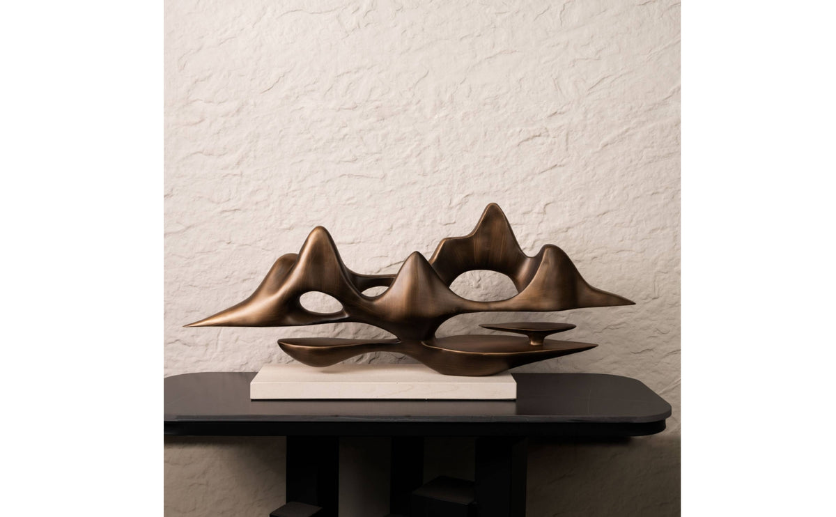 Mountain Sculpture Abstract Rockery Ornament Metal Like Mountain Statue with Base for Art Collectors, Homeowners, Living Room, Entryway, Office