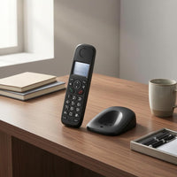 Backlit Display Digital Cordless Phone Numeric Keypad Cordless Handset Matte Black Phone Charging Base Compact