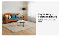 Solid Wood Bench Sofa Thick Sturdy Legs Wooden Frame Couch Comfortable Cushions Simple Wooden Long Chair for Renters, Students, Balcony, Porch, Office