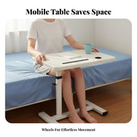 Space Saving Adjustable Height Rolling Desk Sturdy Steel Frame Adjustable Overbed Table Quiet Concealed Casters Mobile Laptop Stand Tilting Tabletop for Students, Home Workers, Apartment Dwellers, Bedroom, Small Areas, Dorm Room, Hospital