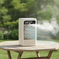 Compact Mini Evaporative Air Cooler Humidifying Desktop Cooler with Water Tank Rechargeable Mist Fan with Digital Display Quiet for Office Workers, Study Desk