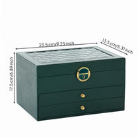 PU Leather Three-Layer Jewelry Box Geometric-patternedQuilted Hard-Shell Jewelry Case Pull-out Drawers Gold-Tone