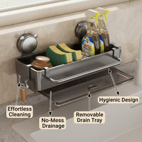 Dish Cloth Holder and Wall Mount Rack for Kitchen or Bathroom Rectangular Drain Basket with No-Drill Suction Cup