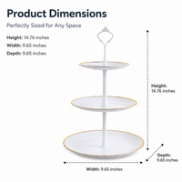 3 Tier Serving Stand, Ceramic & Metal Cupcake Stand, Buffet Risers for Party Entertaining, Lace Round Plates