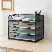Mesh Letter Tray with Four Tiers Foldable Desktop File Organizer A4 Document Holder Sturdy Paper Sorter Clutterunobstructed