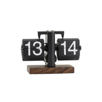 Flip Clock with Wooden Base Compact Classic Current Woodgrain Flip Clock High Readability for Office, Bookshelf