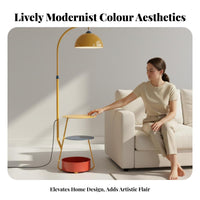 Memphis Design Floor Lamp with Shelves Space Saving Floor Lamp with Table 3 Color Temperatures Indoor Lighting Stepless Dimming for Book Lovers, Homeowners, Living Room, Bedroom, Reading Nook, Entryway